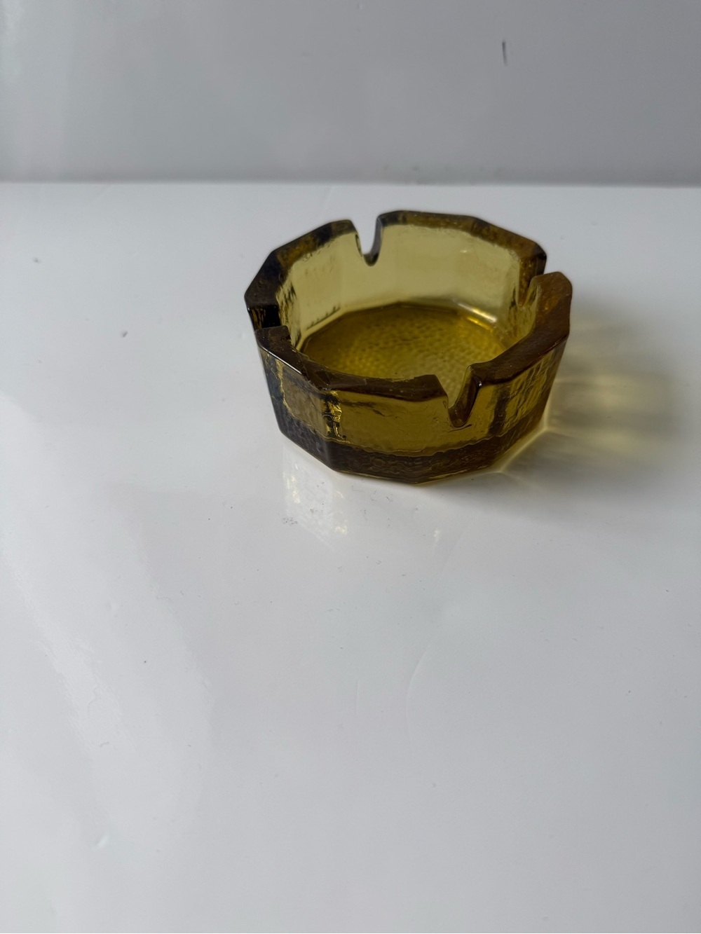 Vintage Blenko Amber Art Glass  Pebbled Round Ashtray 4 Cigarette
